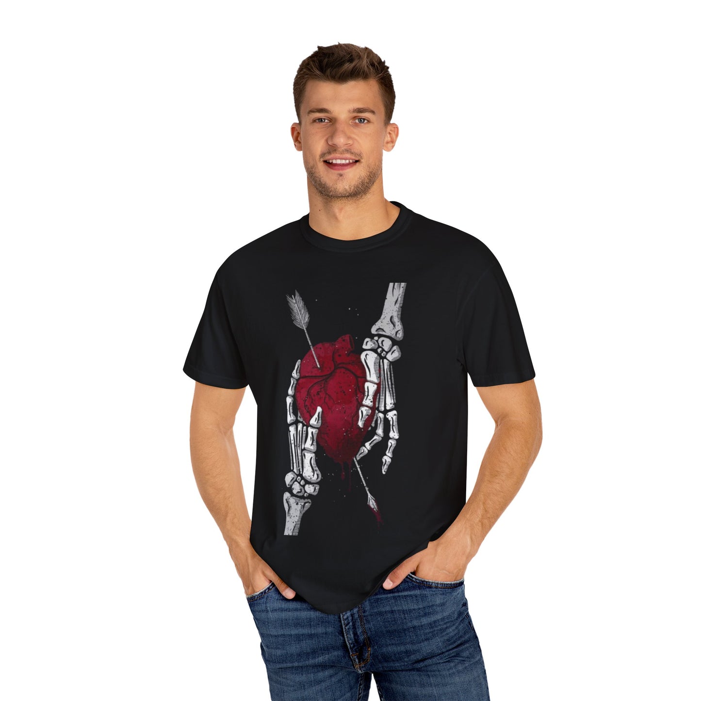 Heartfelt Skeleton Unisex T-Shirt | Edgy Graphic Tee for Halloween, Gifts, Streetwear, Festival Fashion, Casual Style