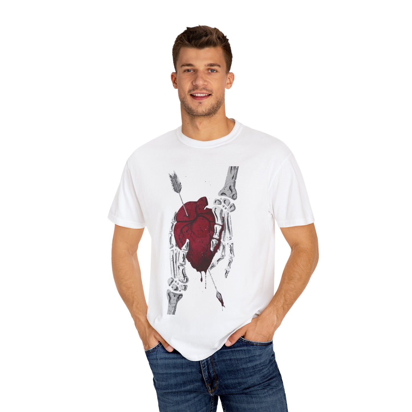 Heartfelt Skeleton Unisex T-Shirt | Edgy Graphic Tee for Halloween, Gifts, Streetwear, Festival Fashion, Casual Style
